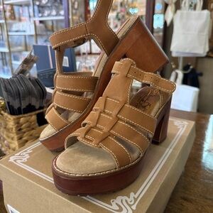 Sbicca Tan Leather Heeled Sandals